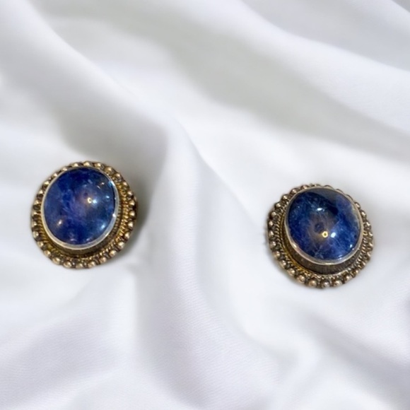 Vintage Lapis Sterling Silver Earrings - Picture 1 of 3